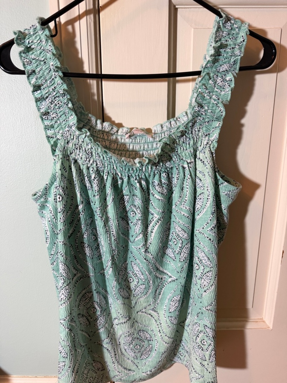 LC Lauren Conrad Mint Paisley Ruffle-Trim Tank Top